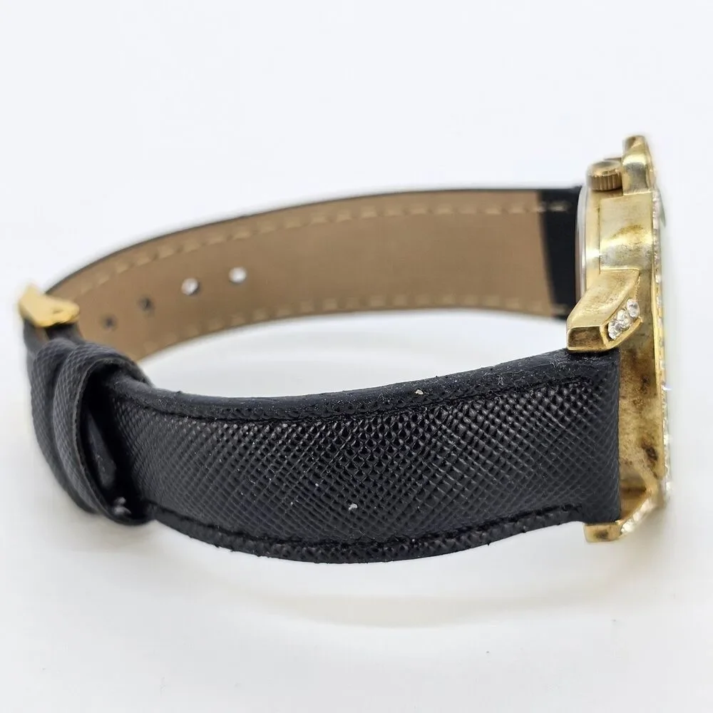 Charming‎ Charlie Women’s Watch 40MM Gold Dial Black Leather Bands New Battery